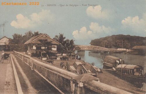 Cochinchine - Saigon - <br> Quai de Belgique - Pont tournant - <br> Crespin 54 bleu-sépia <br> @4135 #4925