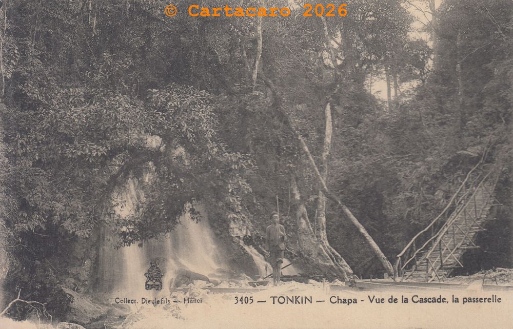 Tonkin - Chapa - Vue de la cascade, la passerelle Dieulefils 3405 noir avec logo - #6501