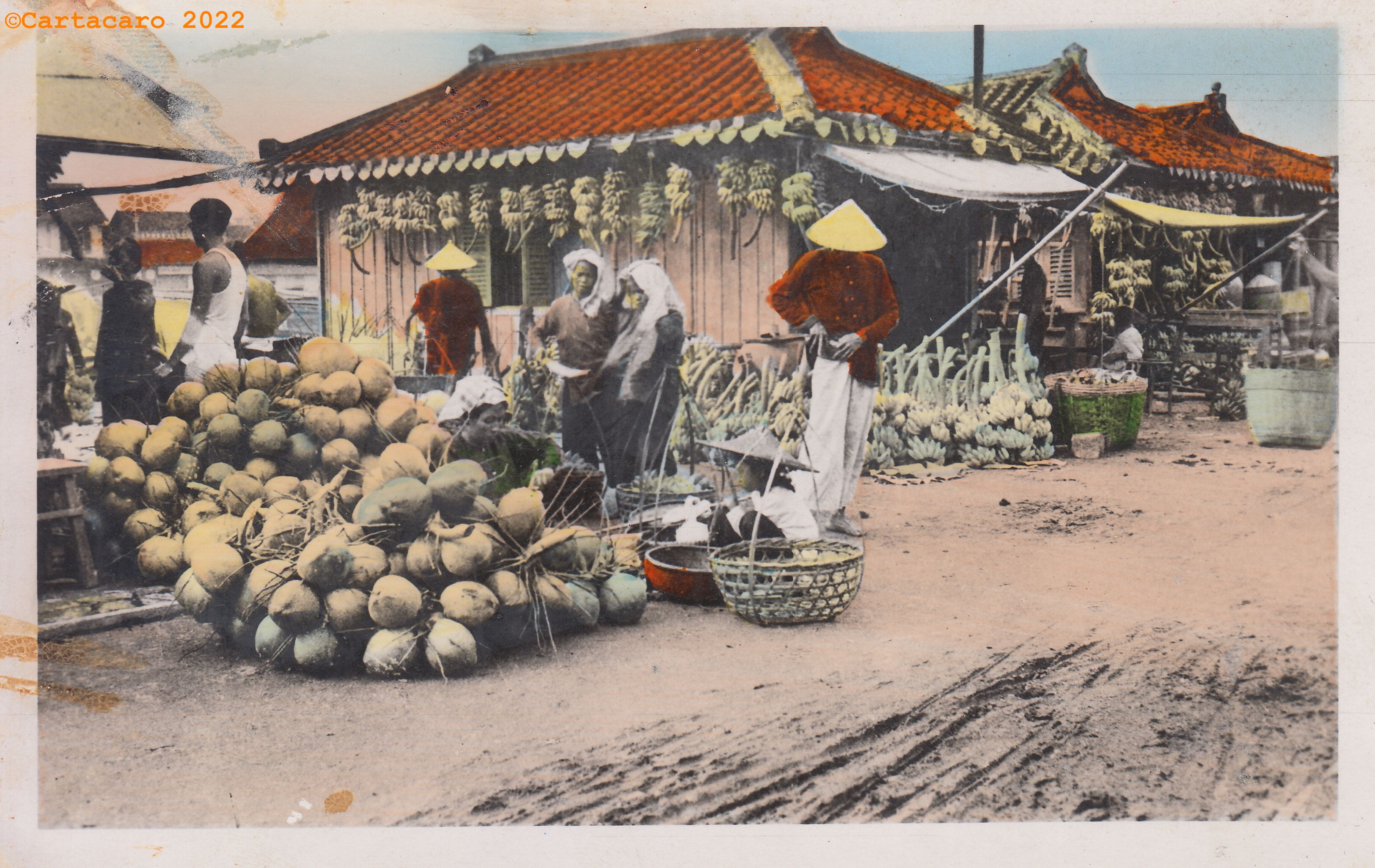Sud Vietnam 1950 - Saigon Marché de Cau-Ong-Lanh- Vente de cocos Ngoc Hai 25 (Saigon) @M4036 #5599