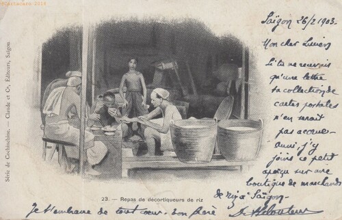 Cochinchine - Repas des décortiqueurs de riz 1903 - Claude 23 -@90 #2778