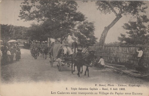 Tonkin 1908 <br /> Les cadavres sont transportés au village du papier sous escorte 6 août 1908 <br /> Bonal 9 #270